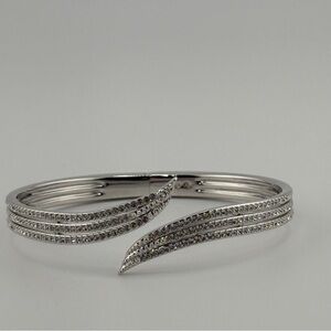NADRI Silver Tone Crystal Pavé Hinged Cuff Bracelet Wrap Bangle Statement